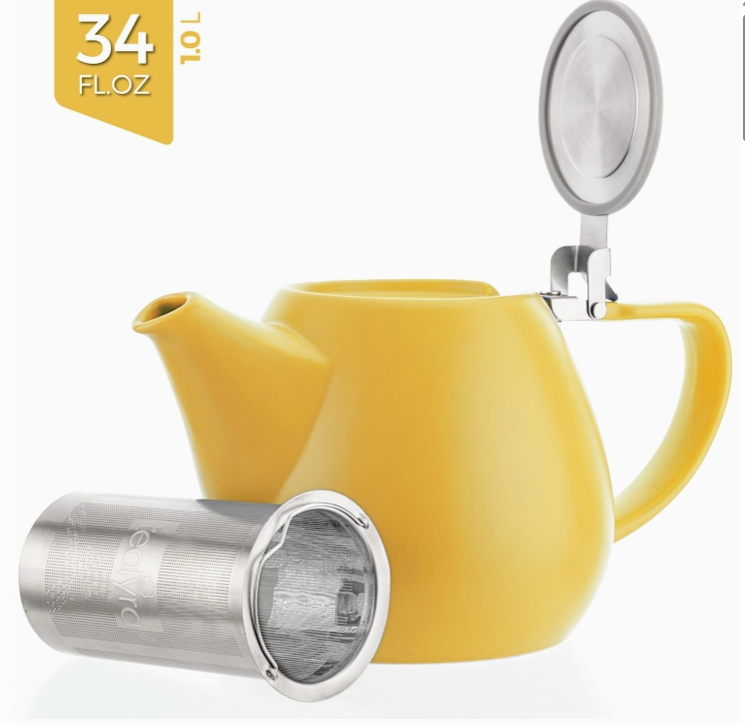 Yellow Porcelain Teapot with Infuser, 34 oz
